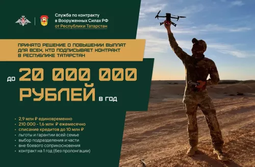 Татарстаннан хәрби хезмәткә чакырылучылар контрактка кул куеп 2,9 млн сумга кадәр алырга мөмкин